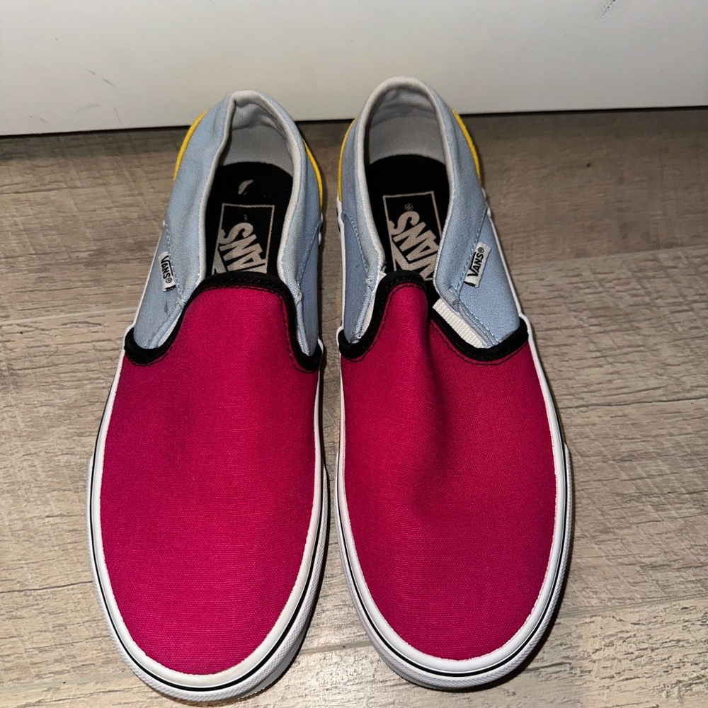 Vans Pink, Yellow and Blue Slip-On Sneakers